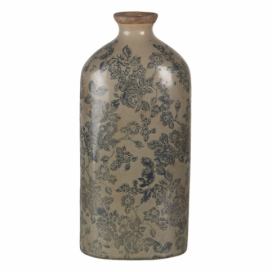 Hnědá keramická váza s modrým potiskem a popraskáním L - 16*9*36 cm Clayre & Eef