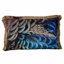 Sametový polštář s pavími pery a třásněmi - 40*60*10cm Mars & More LaHome - vintage dekorace