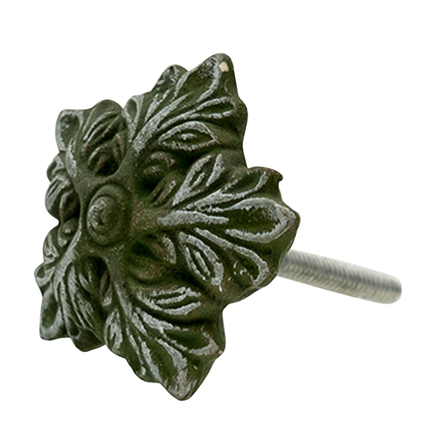 Sada 4ks keramická zelená úchytka s patinou ve tvaru květiny Amite - Ø 5*5*3 cm Clayre & Eef - LaHome - vintage dekorace