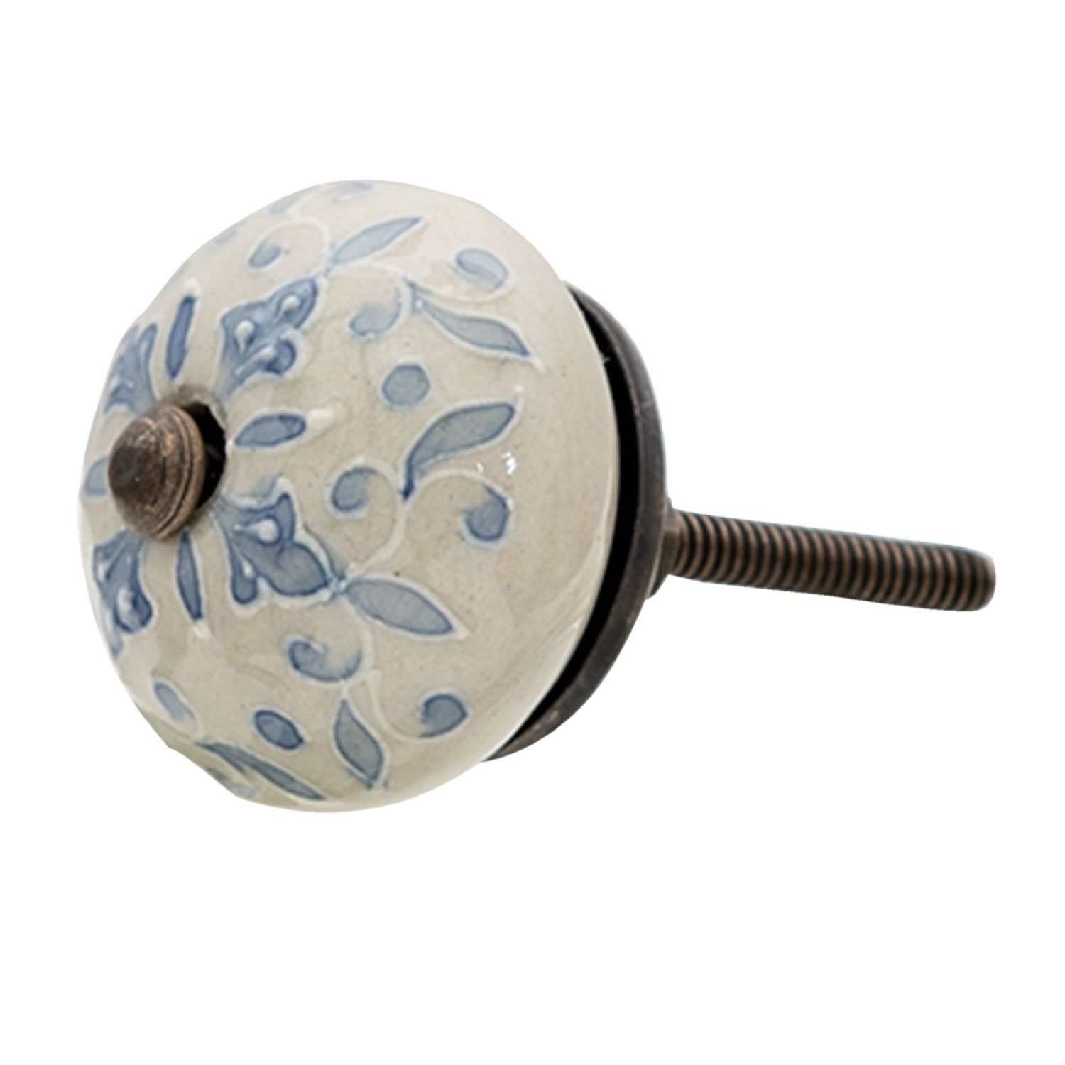 Sada 4ks krémová keramická úchytka s modrým vzorem Doreen - Ø 4*3 cm Clayre & Eef - LaHome - vintage dekorace