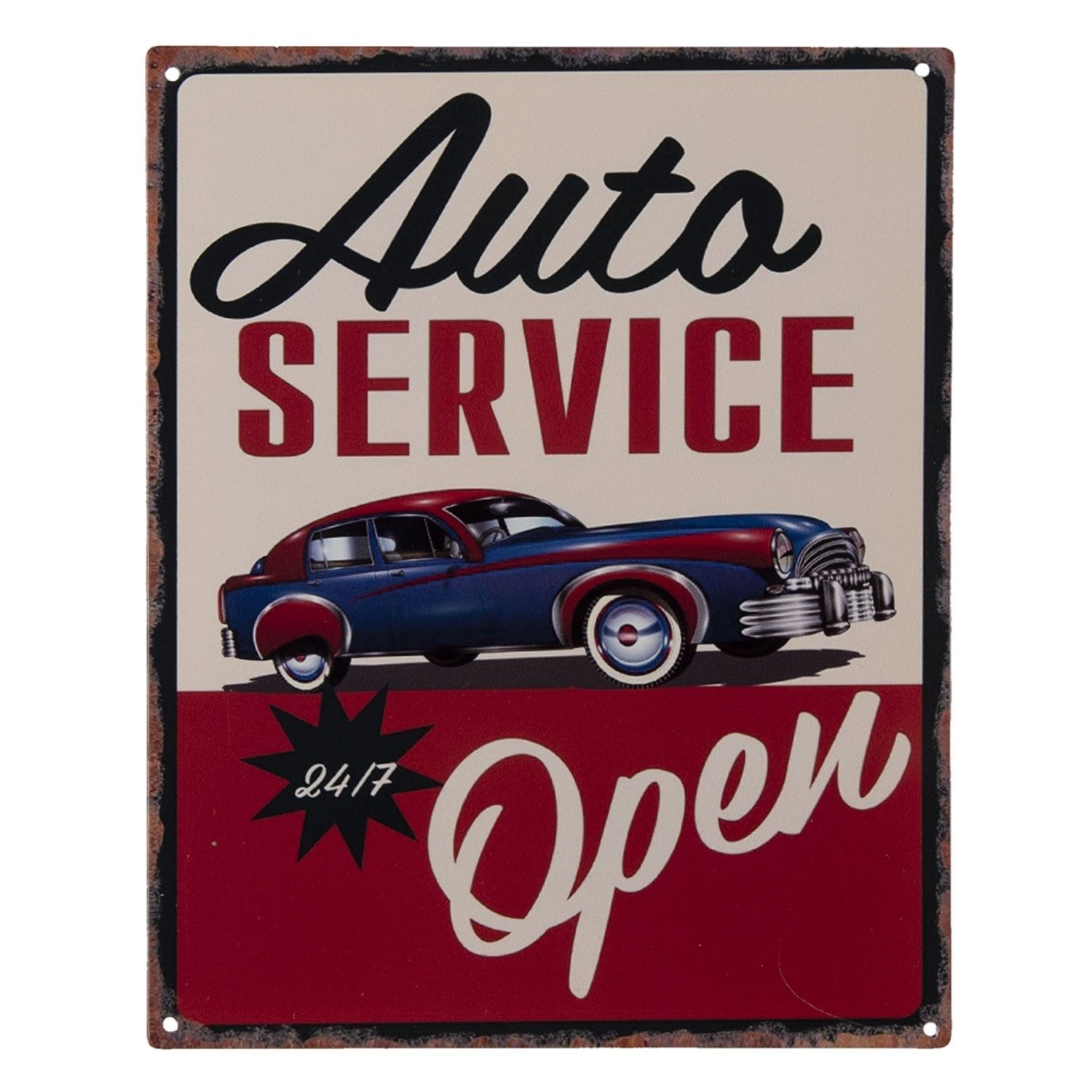Nástěnná kovová cedule Auto Service Open - 25*20 cm Clayre & Eef - LaHome - vintage dekorace