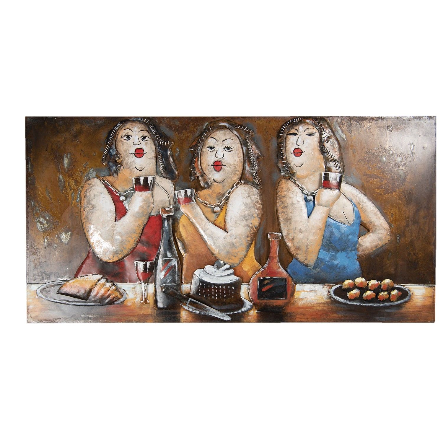 Nástěnná malba tří kyprých hodujících žen - 140*8*70 cm Clayre & Eef - LaHome - vintage dekorace