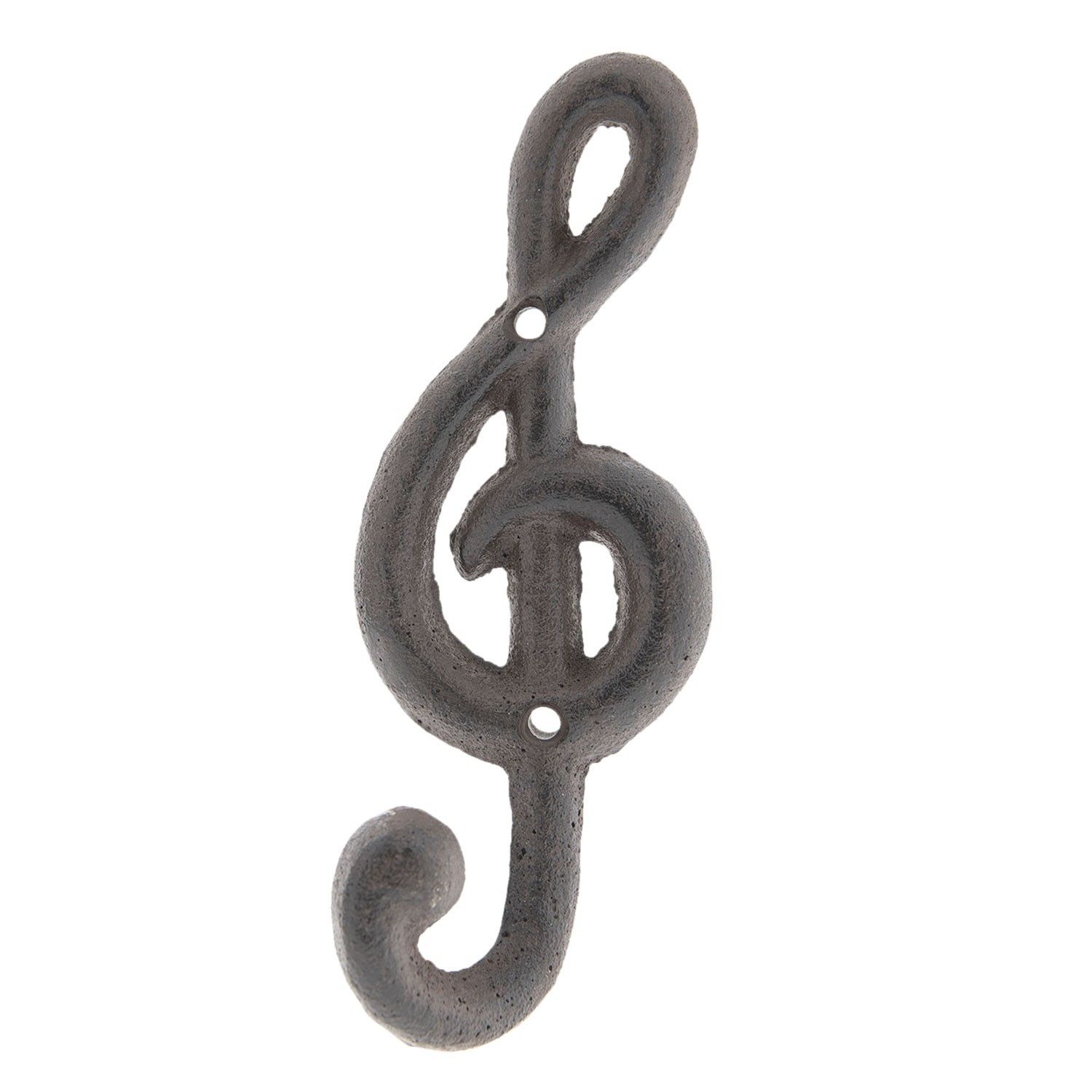 Nástěnný hnědý litinový háček - houslový klíč - 6*5*17 cm Clayre & Eef - LaHome - vintage dekorace