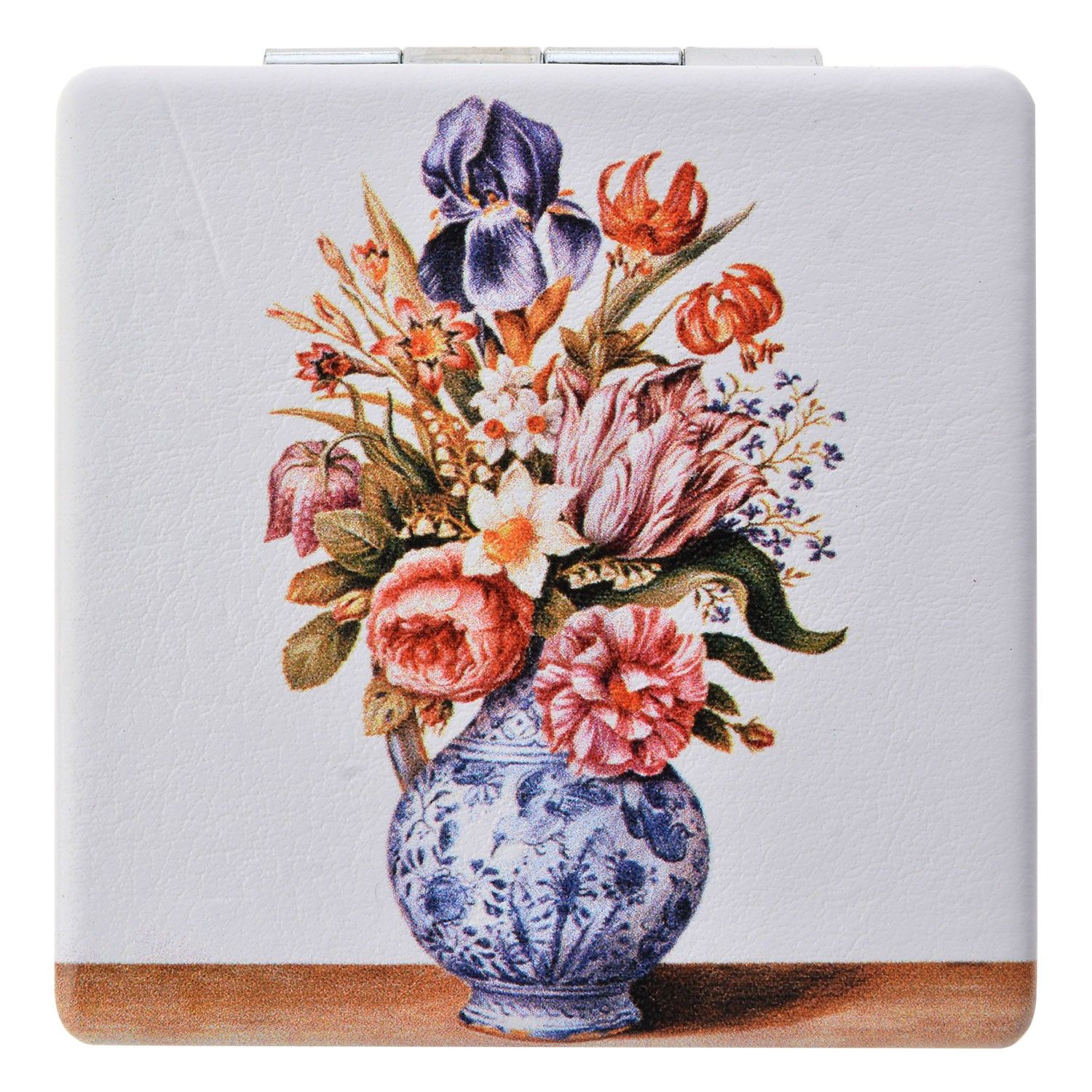 Čtvercové zrcátko s vázou a květinami - 6*8.5 cm Clayre & Eef - LaHome - vintage dekorace
