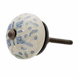 LaHome - vintage dekorace: Sada 4ks krémová keramická úchytka s modrým vzorem Doreen - Ø 4*3 cm Clayre & Eef