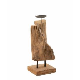 Dřevěný svícen v přírodním tvaru z teakového dřeva Trun S - 15*15*35 cm J-Line by Jolipa