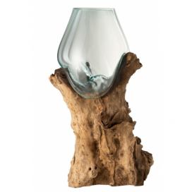 Skleněná váza vsazená do dřeva Gamal - 32,5*28*65,5 cm J-Line by Jolipa
