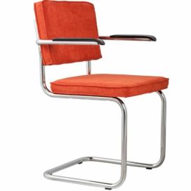 Oranžová manšestrová jídelní židle ZUIVER RIDGE RIB s područkami