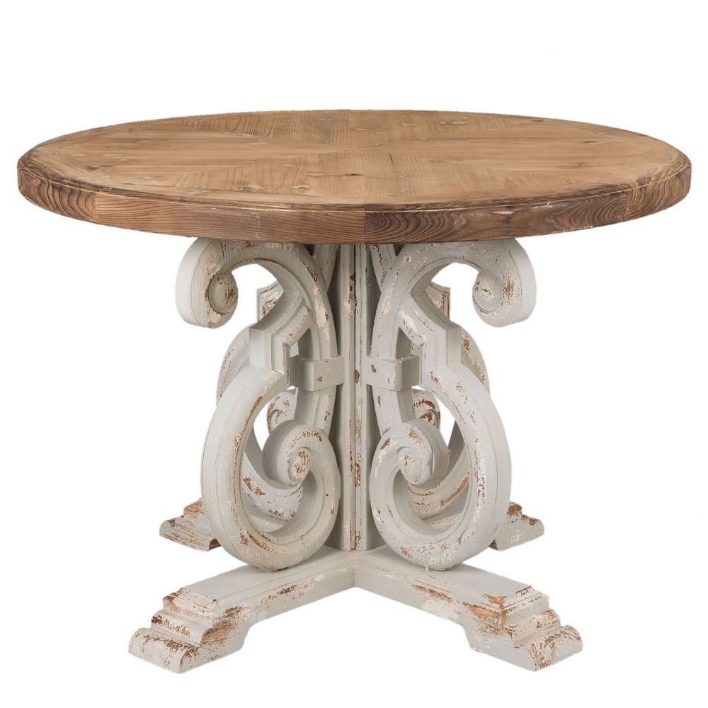 Dřevěný jídelní stůl Genevieve s patinou - Ø 120*85 cm Clayre & Eef - LaHome - vintage dekorace
