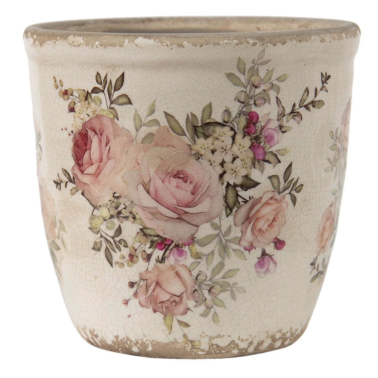 Keramický obal na květináč s růžemi Rosien M - Ø12*12 cm Clayre & Eef - LaHome - vintage dekorace