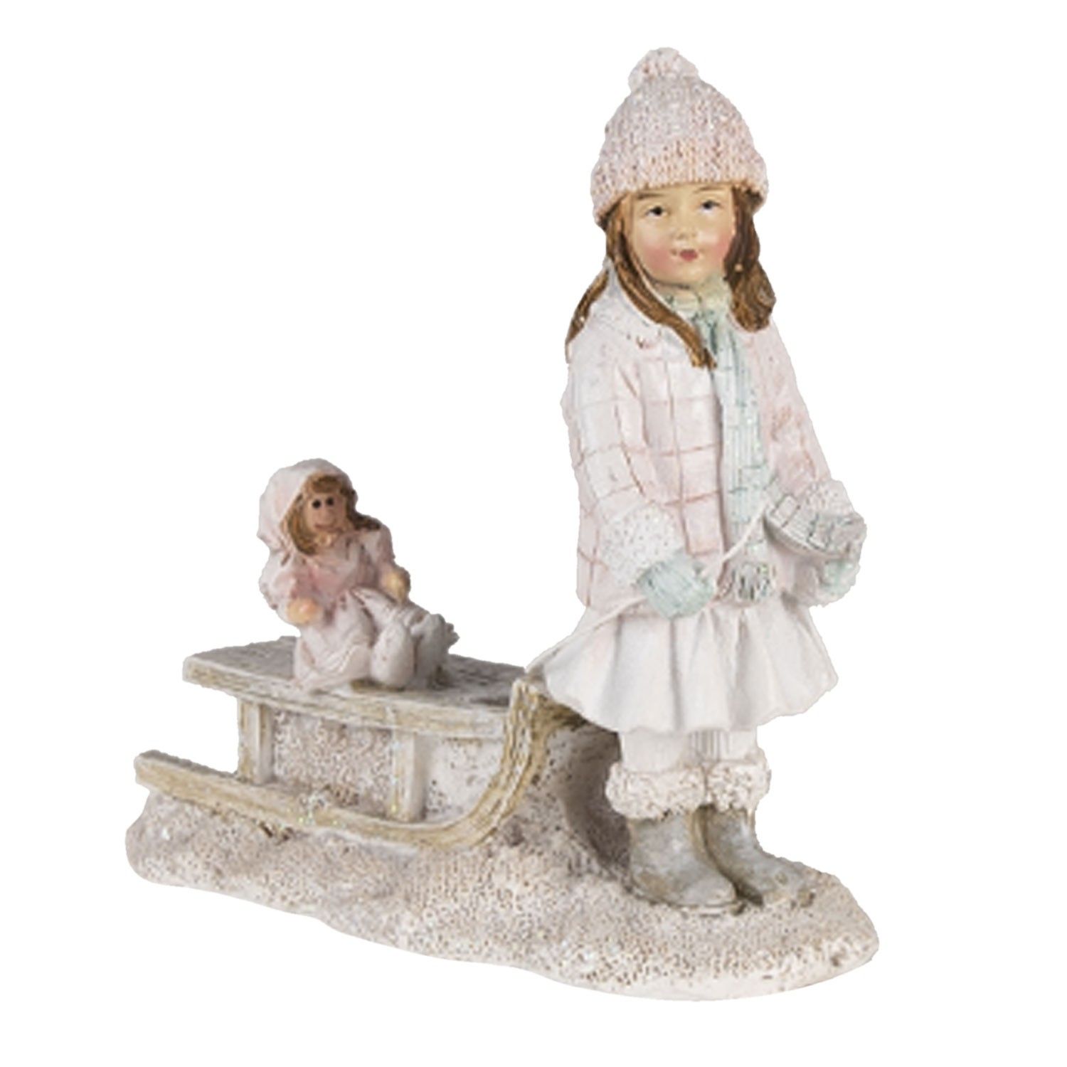 Dekorativní soška holčičky se saněmi - 11*4*11 cm Clayre & Eef - LaHome - vintage dekorace