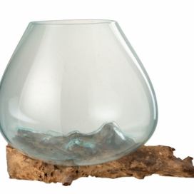 Váza z recyklovaného skla na dřevu Gamal XL - 33,5*28*24,5 cm J-Line by Jolipa