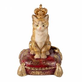 Dekorativní soška kočky s korunou na polštáři - 7*6*10 cm Clayre & Eef LaHome - vintage dekorace