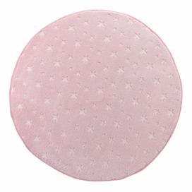 Douceur d\'intérieur Růžový kulatý koberec s hvězdami FLUO NIGHT, O 90 cm