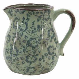 Zelený dekorační džbán s modrými květy Minty - 20*16*20 cm/ 2,3l Clayre & Eef