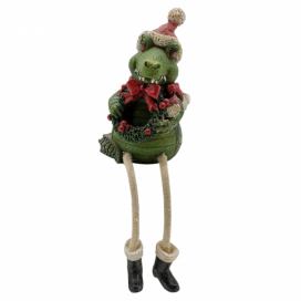 Vánoční dekorativní soška krokodýla s čepicí a vánočním věncem - 7*7*12 cm Clayre & Eef LaHome - vintage dekorace