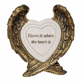 Dekorativní soška zlatých křídel s bílým srdcem - 12*3*13 cm Clayre & Eef LaHome - vintage dekorace