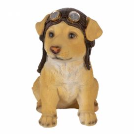 Dekorativní soška psa s motorkářskou čepicí - 14*10*16 cm Clayre & Eef LaHome - vintage dekorace