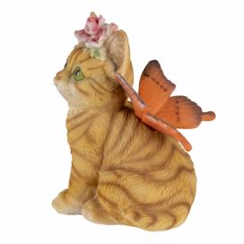 Dekorativní soška kočičky s motýlkem a květinou - 12*10*15 cm Clayre & Eef LaHome - vintage dekorace