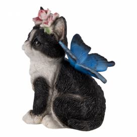 Dekorativní soška černo bílého koťátka s křídly motýla - 12*10*15 cm Clayre & Eef