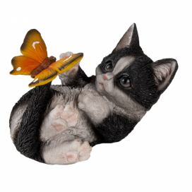 Dekorativní soška černo bílého koťátka s motýlkem - 14*8*11 cm Clayre & Eef