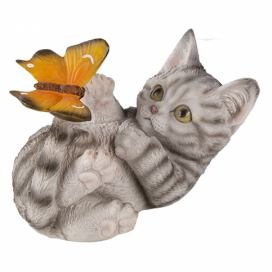 Dekorativní soška hrající si kočičky s motýlem - 14*8*11 cm Clayre & Eef LaHome - vintage dekorace