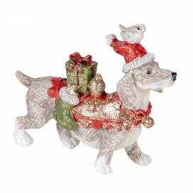 Dekorativní soška psa s dárky a čepicí - 9*3*8 cm Clayre & Eef LaHome - vintage dekorace