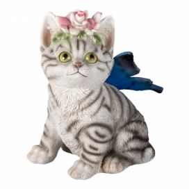 Dekorativní soška kočky s květinami a křídly - 12*10*15 cm Clayre & Eef