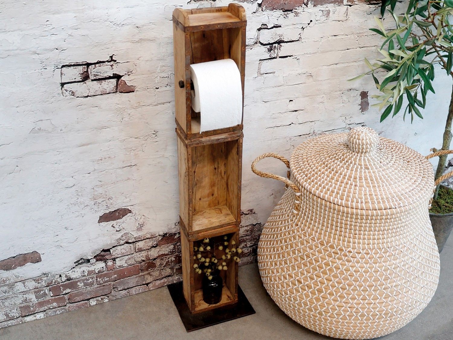 Dřevěný hnědý antik stojan na toaletní papír Brick Moulds - 15*95*10 cm Chic Antique - LaHome - vintage dekorace