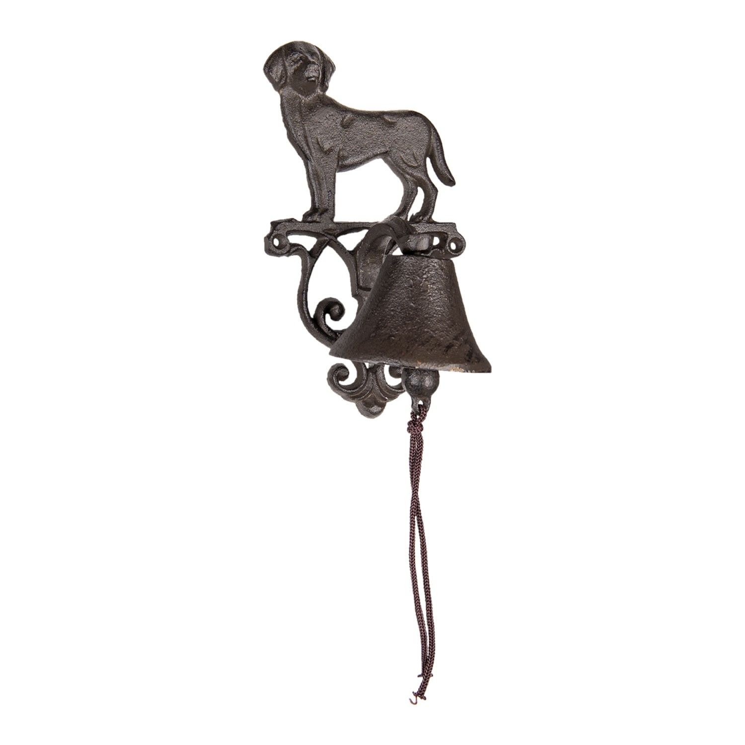 Hnědo černý litinový nástěnný zvonek s pejskem L - 14*14*25 cm Clayre & Eef - LaHome - vintage dekorace