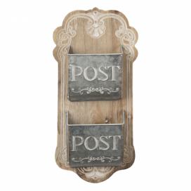 Hnědá dřevěná nástěnná dekorace s přihrádkami na poštu - 26*10*53 cm Clayre & Eef