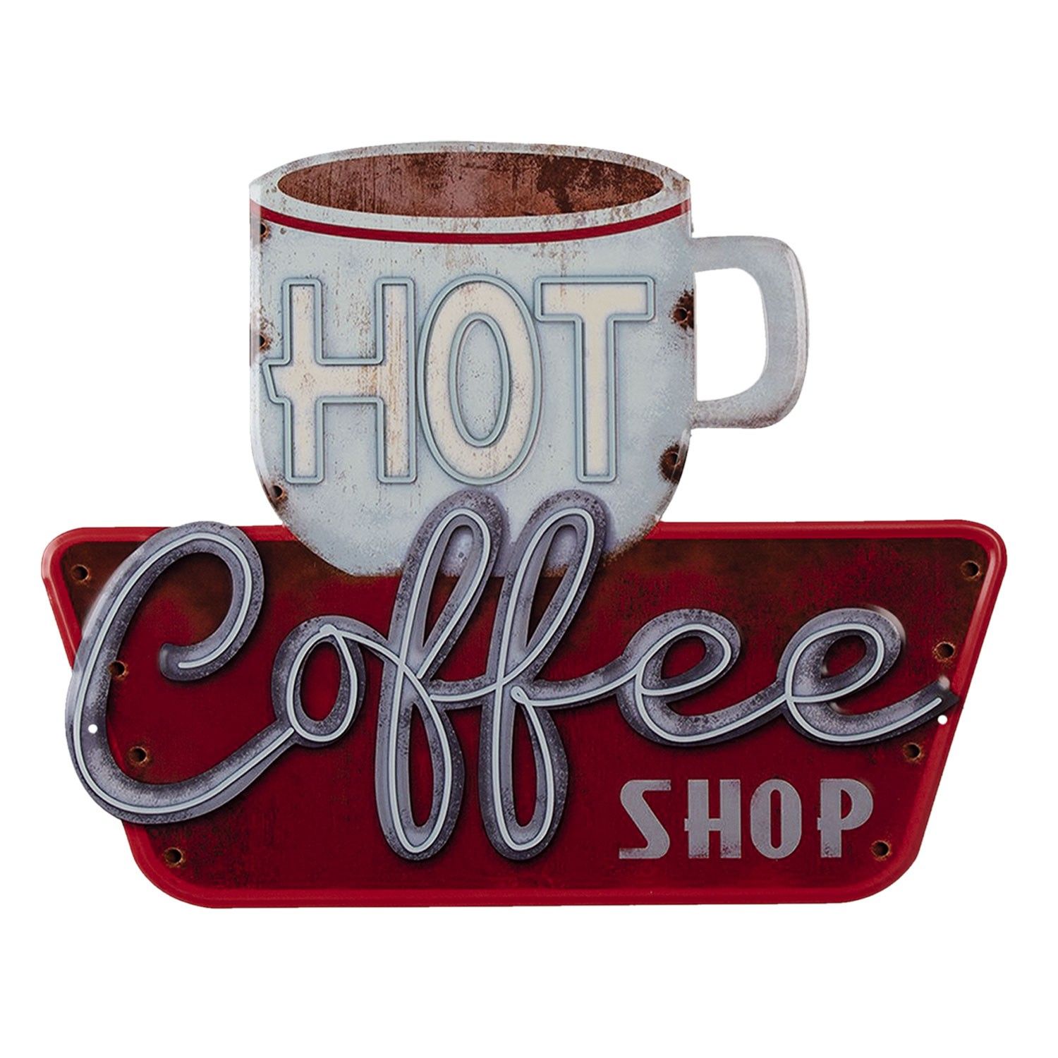 Kovová cedule Hot Coffee Shop - 38*48 cm Clayre & Eef - LaHome - vintage dekorace