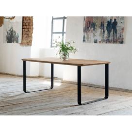 Benlemi Industriální jídelní stůl z dubového dřeva PETER s kolmou kovovou podnoží Rozměr: 90x180 cm, Kvalita dřeva: A/B nejvyšší kvalita, Opracování hrany: Zaoblená hrana