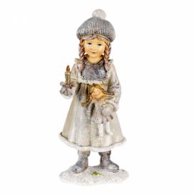 Dekorativní soška dítěte s panenkou a svíčkou - 8*7*19 cm Clayre & Eef LaHome - vintage dekorace