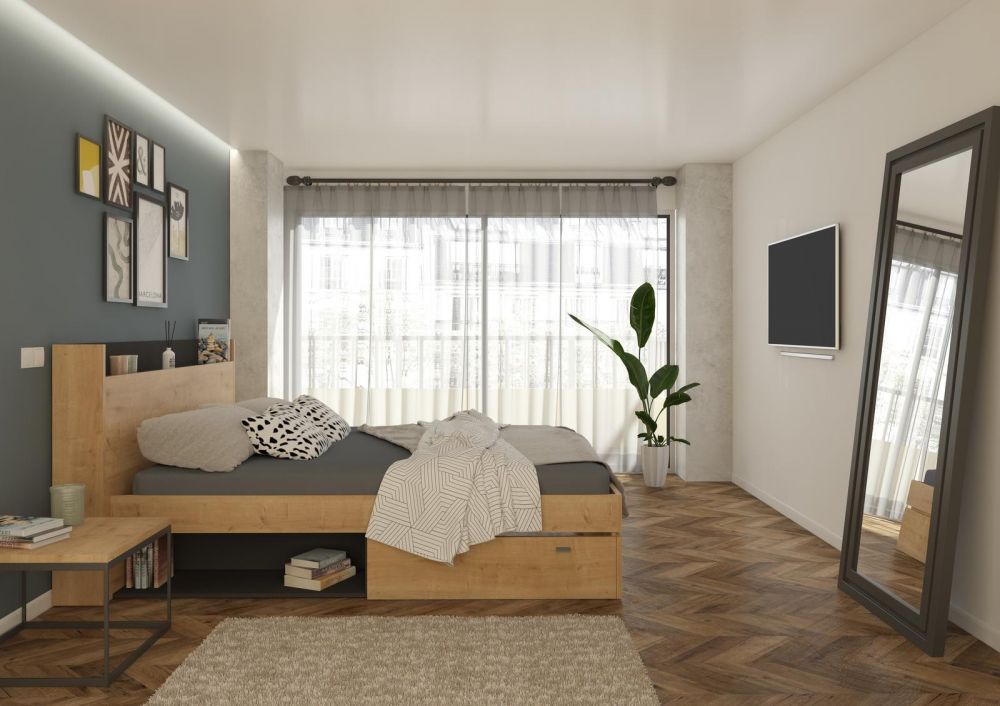 Aldo Manželská postel s úložným prostorem Alba graphit - Nábytek ALDO