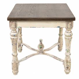 Krémový antik dřevěný odkládací stolek s hnědou deskou Satina - 61*61*64 cm Clayre & Eef