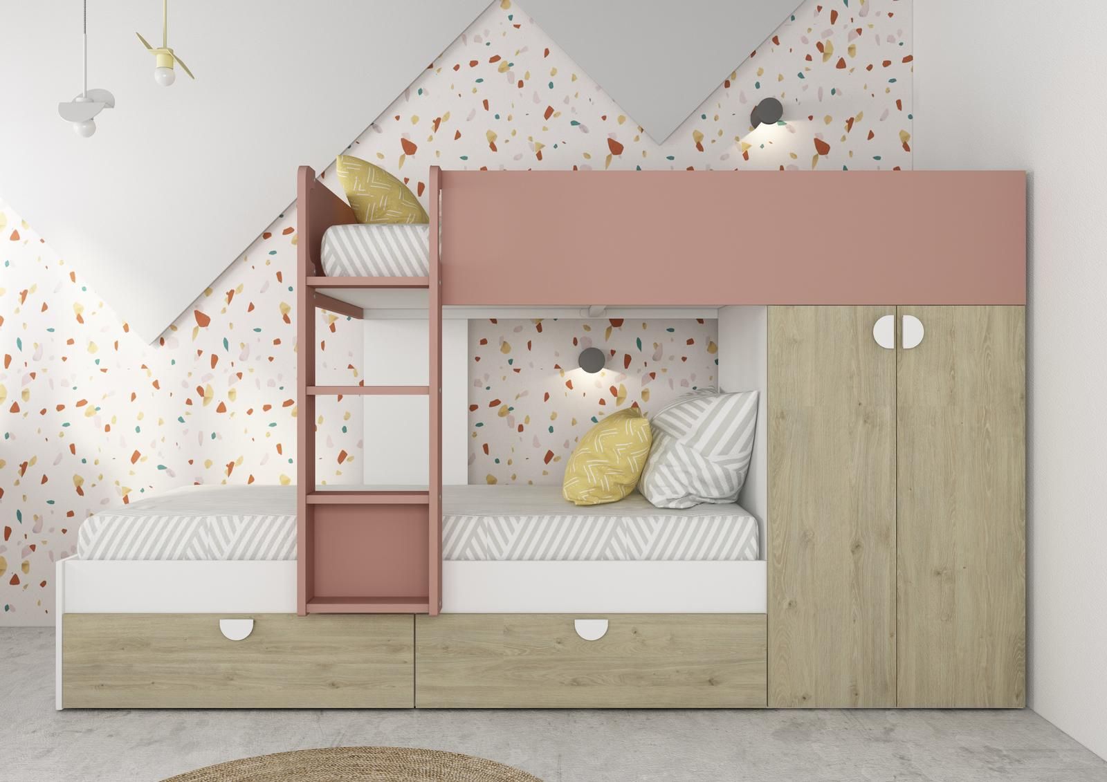 Aldo Patrová postel Flip - světlý dub, pink - Nábytek ALDO