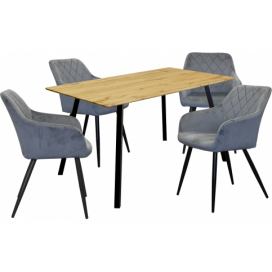 Jídelní stůl BERGEN dub + 4 židle DIAMANT šedý samet Mdum