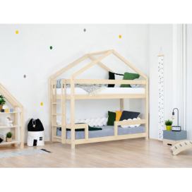 Benlemi Dřevěná patrová postel KILI ve tvaru domečku Zvolte barvu: Transparentní vosková lazura matná, Výška: 207 cm
