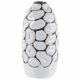 Kamenina Dekorativní váza 34 Bílá Stříbrná CENABUM