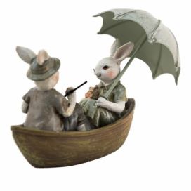 Dekorace králíci na loďce s deštníkem - 14*10*12 cm Clayre & Eef