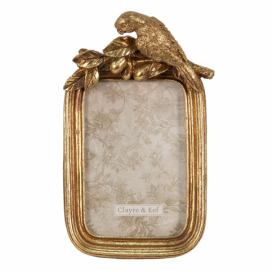 Zlatý antik fotorámeček s papouškem Arane - 13*4*22 cm / 10*15 cm Clayre & Eef LaHome - vintage dekorace