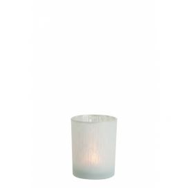 Bílý skleněný svícen na čajovou svíčku s motivem jehličí M - Ø 10*12,5 cm J-Line by Jolipa