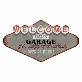 Kovová nástěnná cedule Welcome Daďs Garage - 49*1*27 cm Clayre & Eef