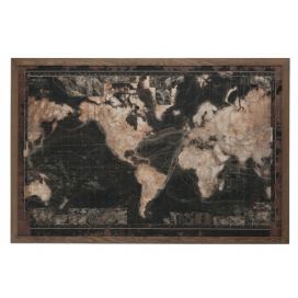 Tmavá retro mapa světa s patinou v dřevěném rámu- 175*5*116 cm J-Line by Jolipa LaHome - vintage dekorace