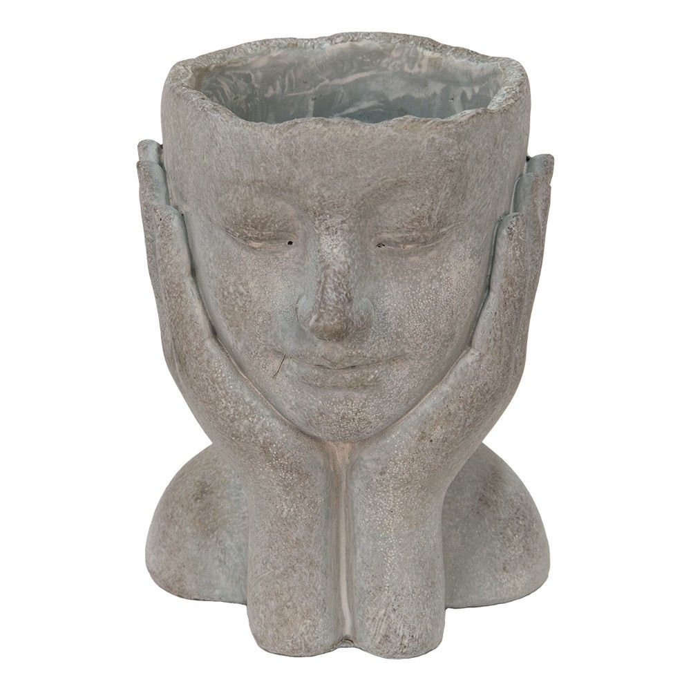 Šedý cementový květináč hlava ženy v dlaních L - 16*16*22 cm Clayre & Eef - LaHome - vintage dekorace