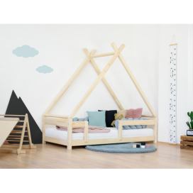 Benlemi Dětská domečková postel TAHUKA ve tvaru týpí s bezpečnostní zábranou Zvolte barvu: Přírodní dekor bez laku, Rozměr: 80 x 160 cm