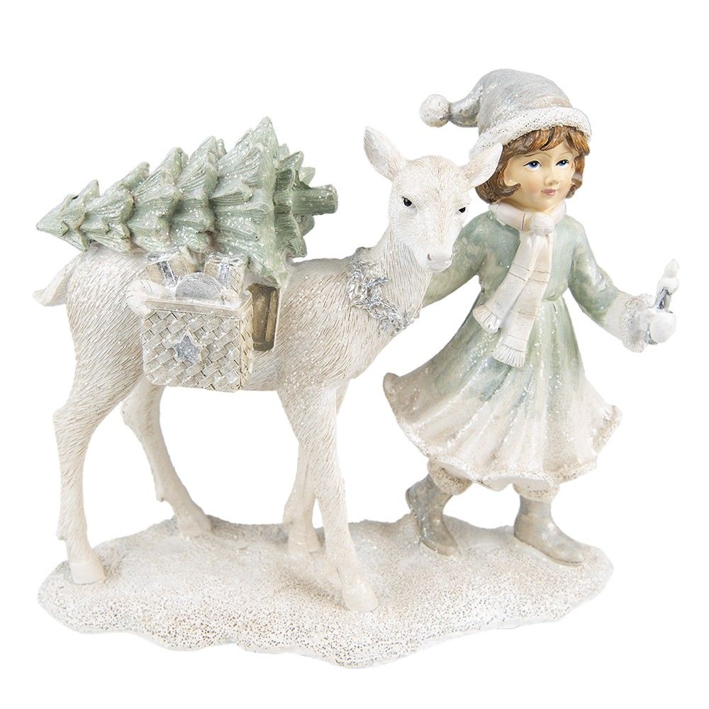 Vánoční dekorace socha děvčete vezoucí stromek - 22*9*18 cm Clayre & Eef - LaHome - vintage dekorace