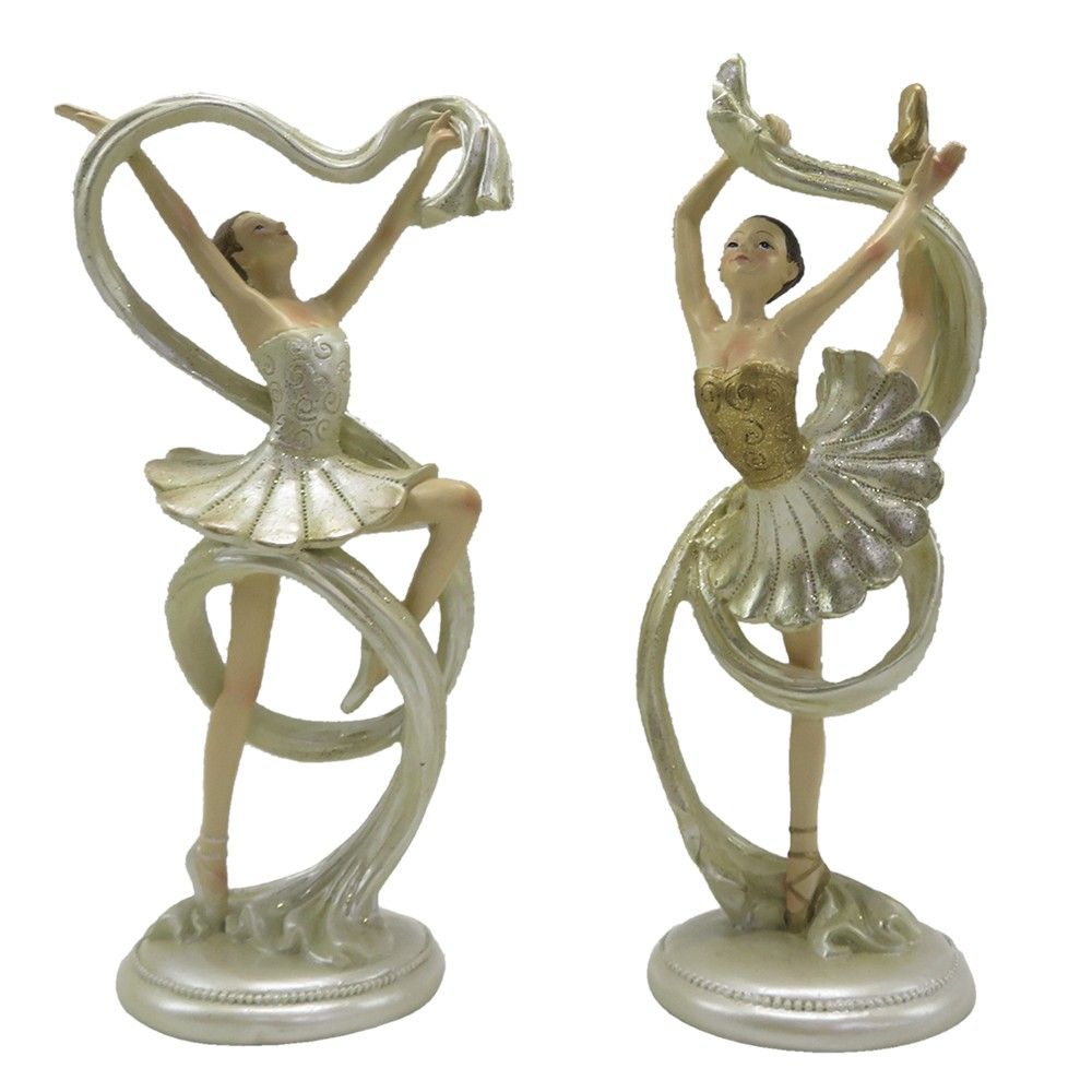 2ks béžová dekorativní socha Ballerina - 9*6*18 cm Clayre & Eef - LaHome - vintage dekorace