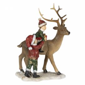 Vánoční dekorativní soška jelena s dětmi - 15*9*22 cm Clayre & Eef